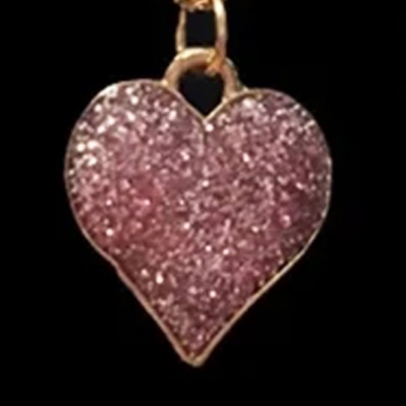 HAND Crafted Necklace Gold Plate Chain Deep Rose Ruby Sparkle Heart - Picture 3 of 8